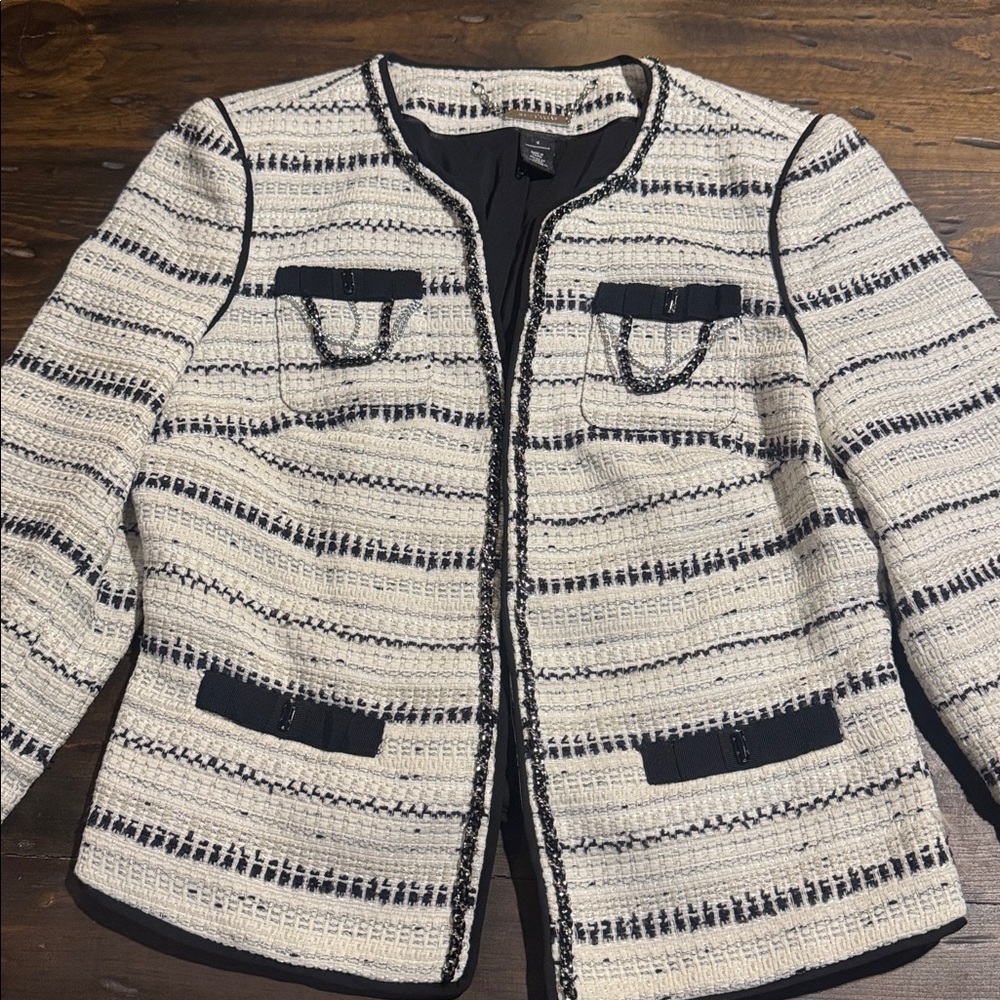 White House Black Market Black and Cream Striped Blazer